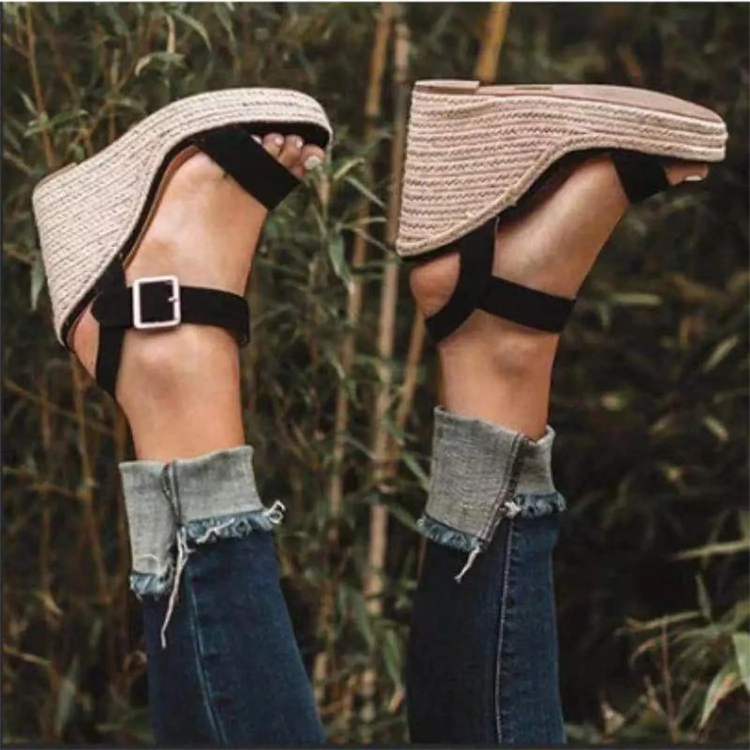 Ladmiple Summer Sandals for Women 2023 Platform Slip On Strappy Wedge Sandals Open Toe Casual Comfy Beach Mid Heel Shoes