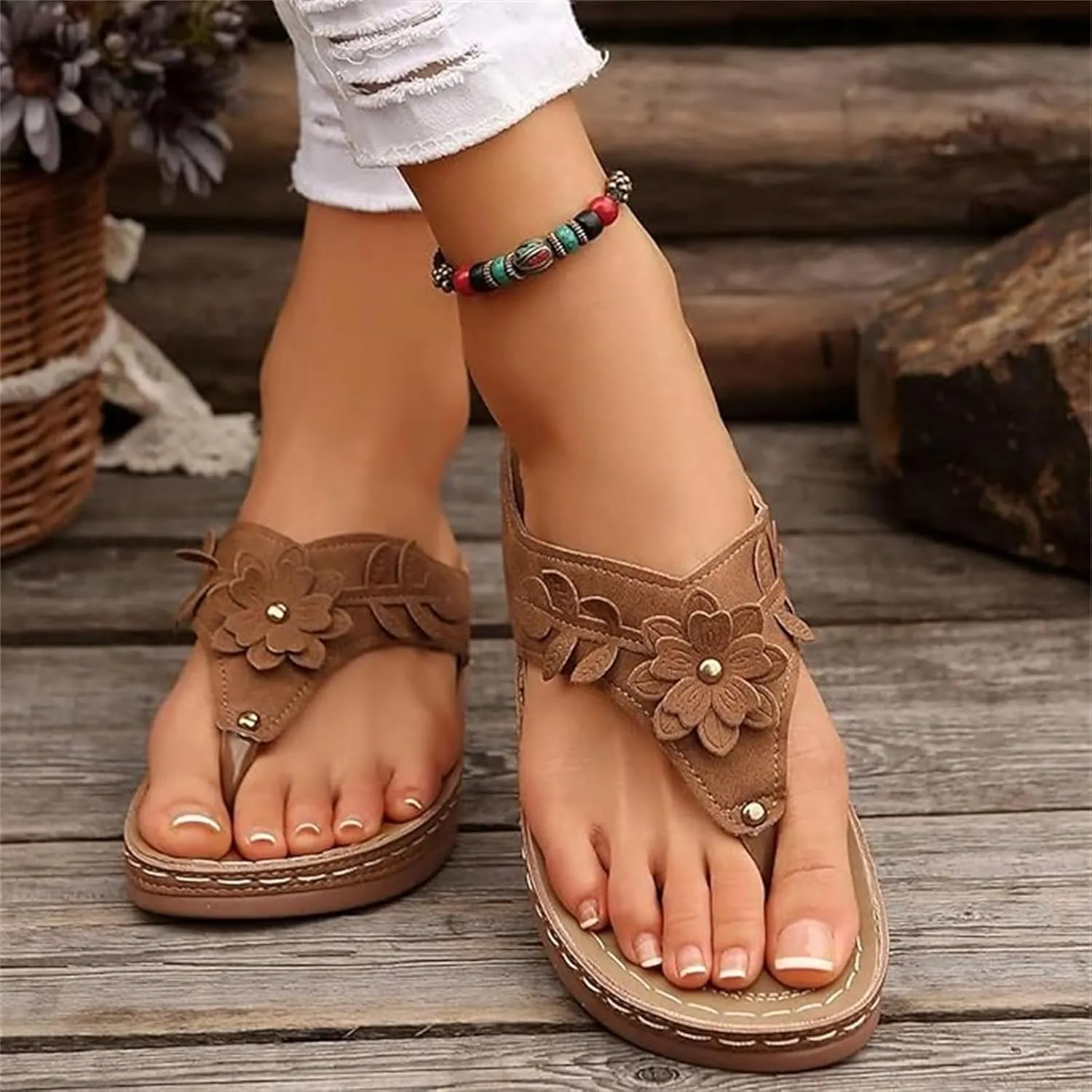 Lausiuoe Orthopedic Sandals For Women 2025 Comfortable Dressy Summer Slides Comfy Casual Soft Sole Orthotic Thong Flip Flops