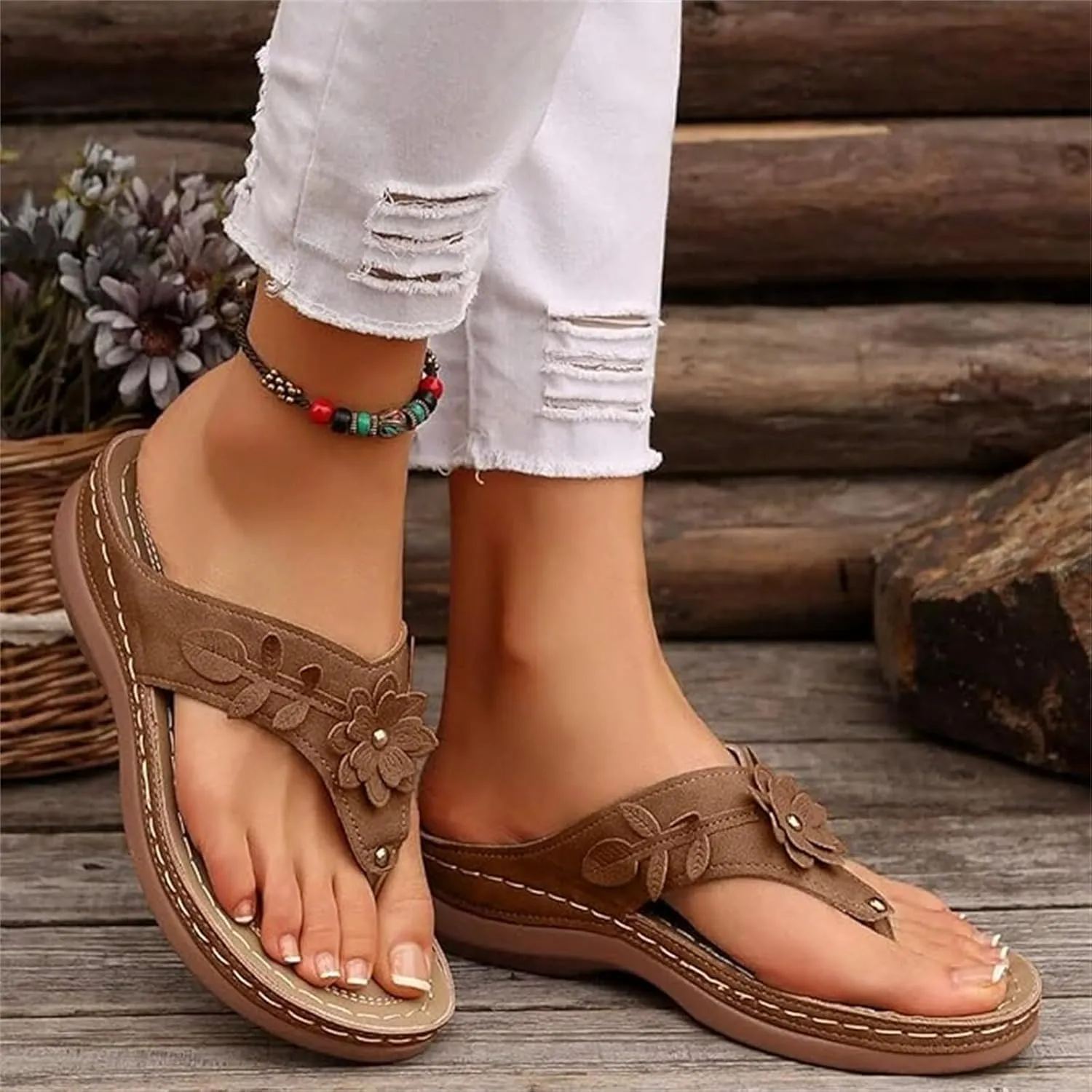 Lausiuoe Orthopedic Sandals For Women 2025 Comfortable Dressy Summer Slides Comfy Casual Soft Sole Orthotic Thong Flip Flops