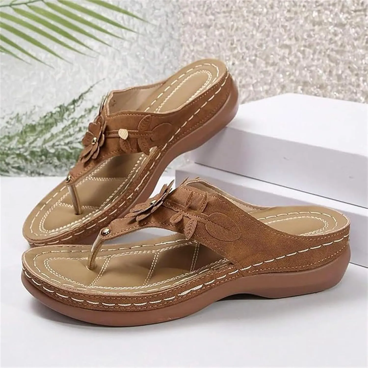 Lausiuoe Orthopedic Sandals For Women 2025 Comfortable Dressy Summer Slides Comfy Casual Soft Sole Orthotic Thong Flip Flops