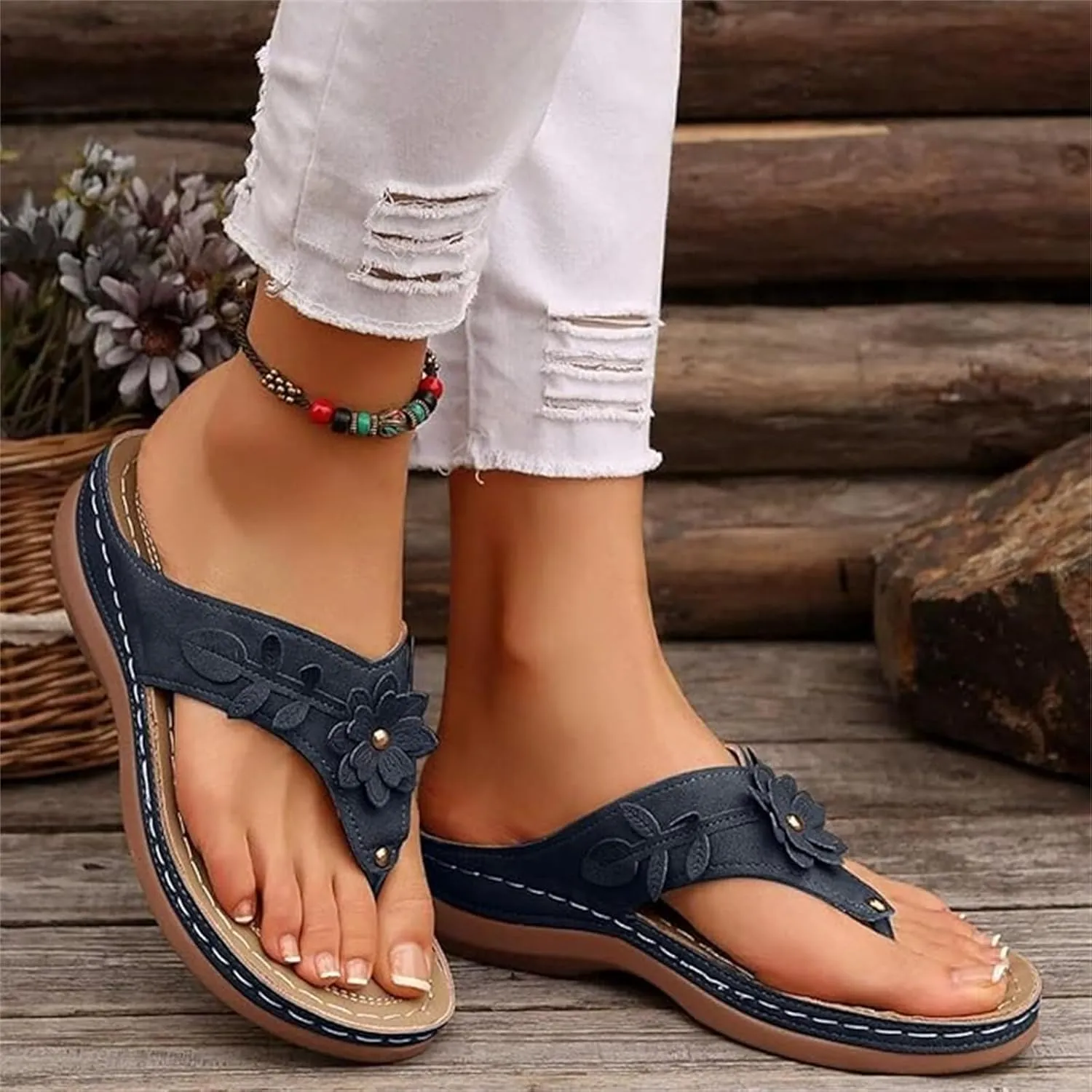 Lausiuoe Sandals For Women 2025 Comfortable Walking Orthopedic Slippers Arch Support Dressy Summer Orthotic Thong Flip Flops