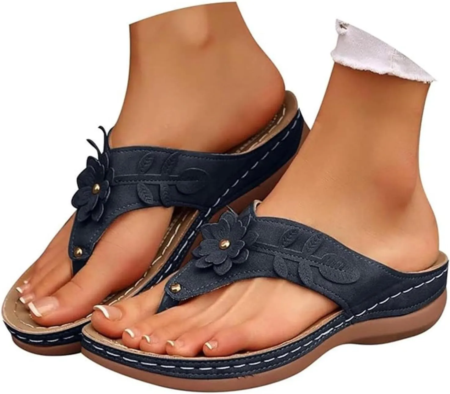 Lausiuoe Sandals For Women 2025 Comfortable Walking Orthopedic Slippers Arch Support Dressy Summer Orthotic Thong Flip Flops