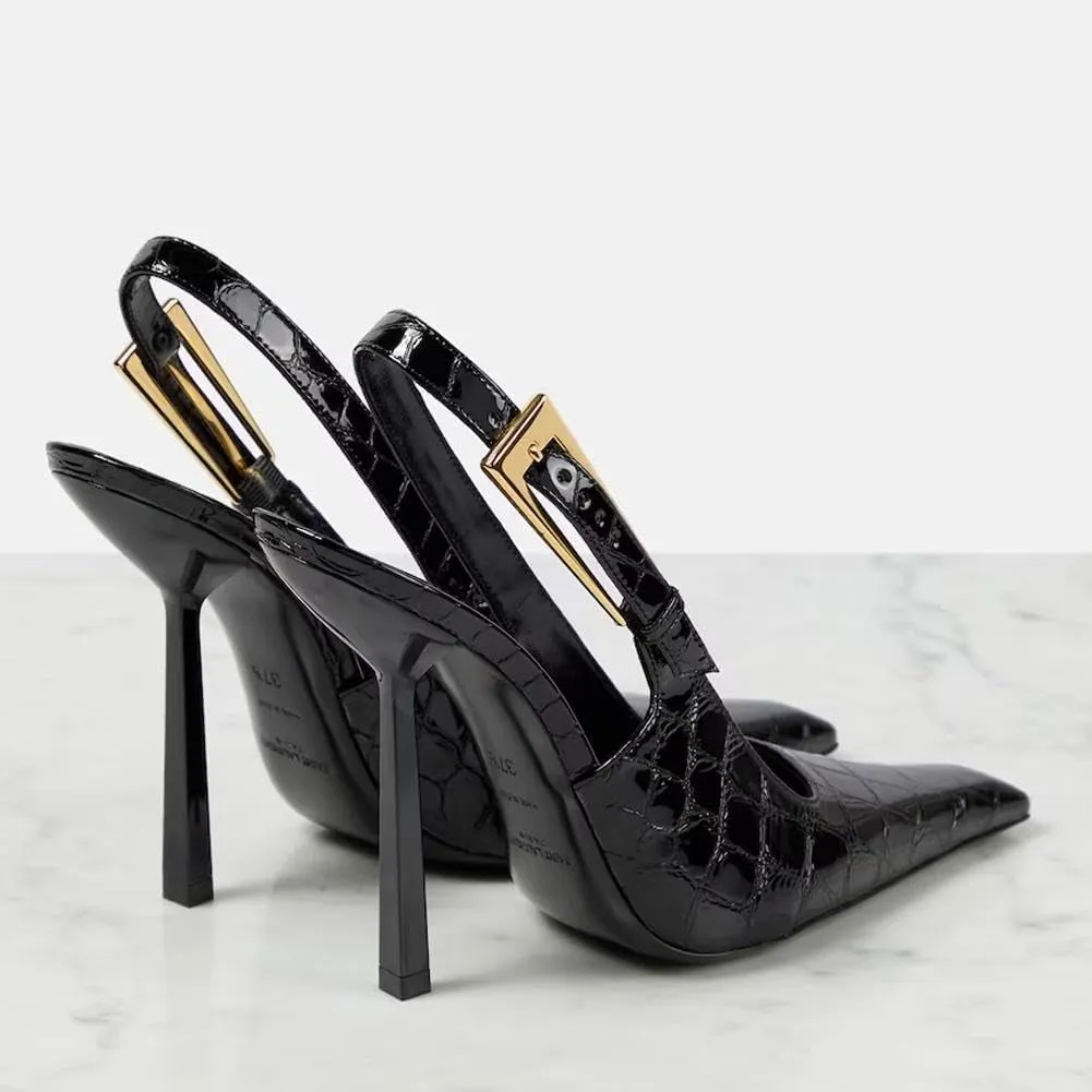 Mattiventon Slingback Stiletto High Heels for Women Pointed Toe High Heels Backless Patent Leather Heels Fashion Dress Shoes for Women