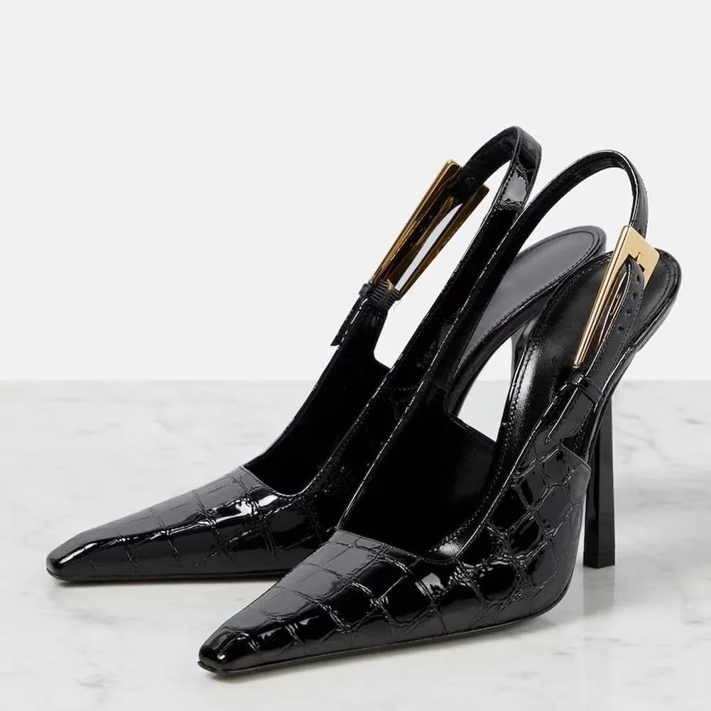 Mattiventon Slingback Stiletto High Heels for Women Pointed Toe High Heels Backless Patent Leather Heels Fashion Dress Shoes for Women