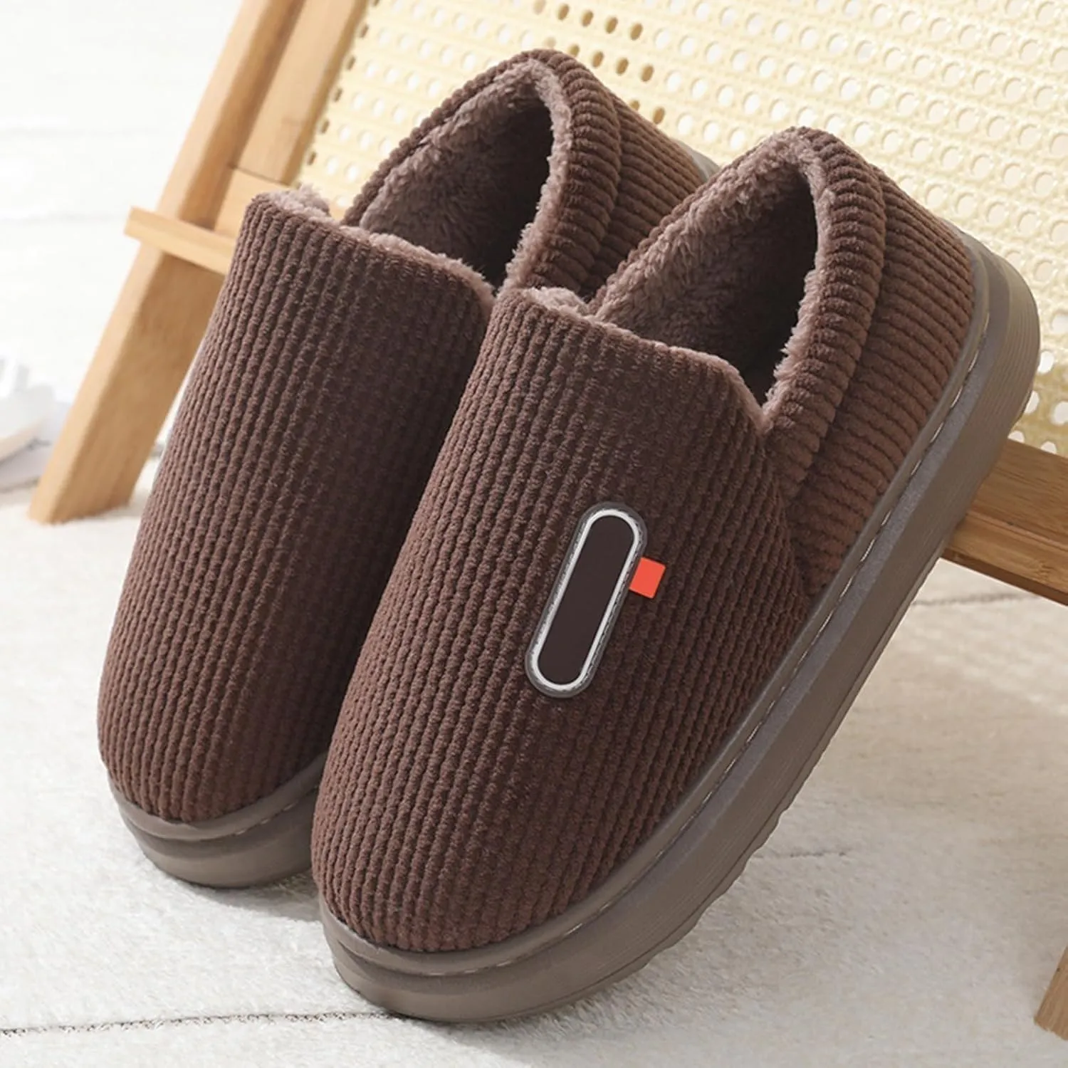 Men's Slippers Fluffy Plush Close Back Anti-Slip Slip On Loafer Shoe Winter Warm Outdoor Travel Comfort Trendy 2024
