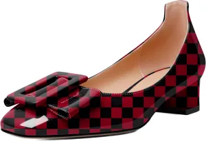 Mettesally Women's Block Low Heels Chunky Heel Closed Square Toe Slip on Comfortable Business Party Dress Pumps Shoes with Buckle