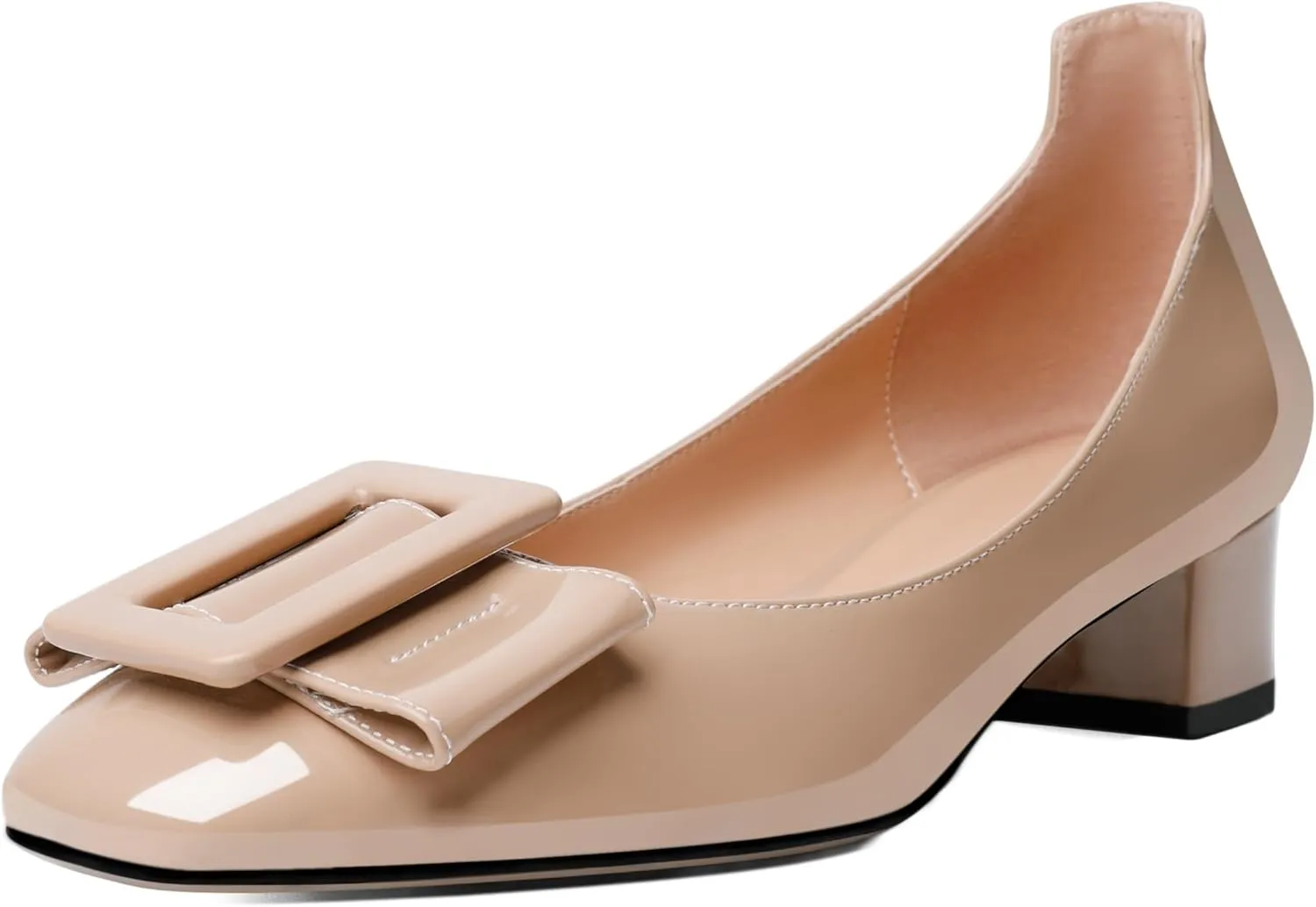 Mettesally Women's Block Low Heels Chunky Heel Closed Square Toe Slip on Comfortable Business Party Dress Pumps Shoes with Buckle