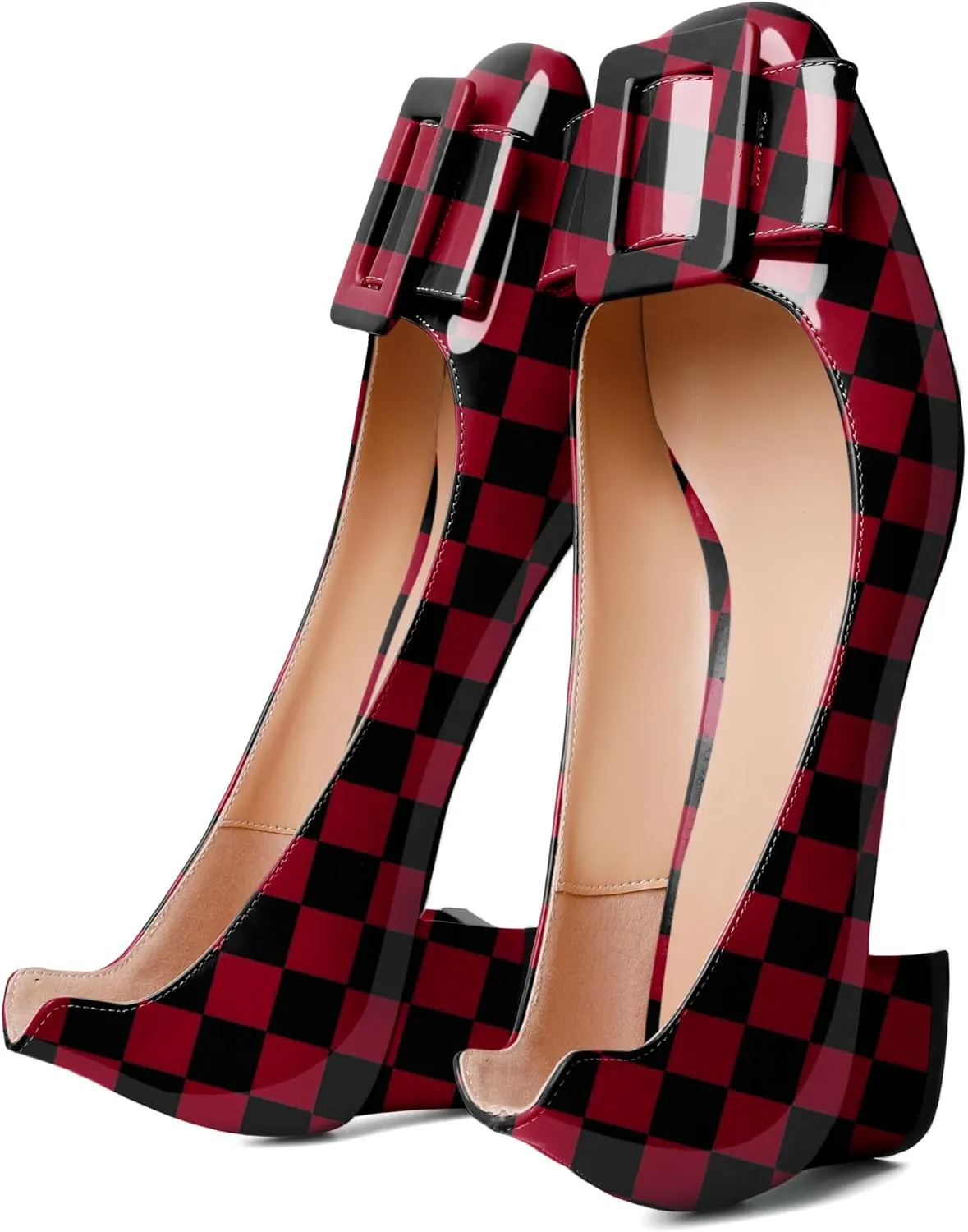 Mettesally Women's Block Low Heels Chunky Heel Closed Square Toe Slip on Comfortable Business Party Dress Pumps Shoes with Buckle