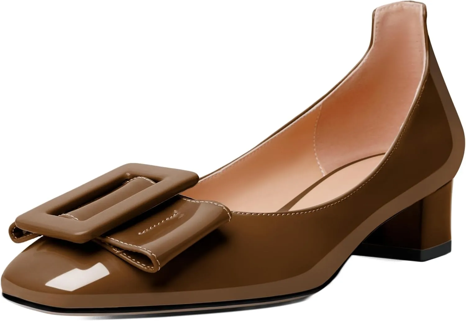 Mettesally Women's Block Low Heels Chunky Heel Closed Square Toe Slip on Comfortable Business Party Dress Pumps Shoes with Buckle