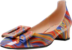 Mettesally Women's Block Low Heels Chunky Heel Closed Square Toe Slip on Comfortable Business Party Dress Pumps Shoes with Buckle