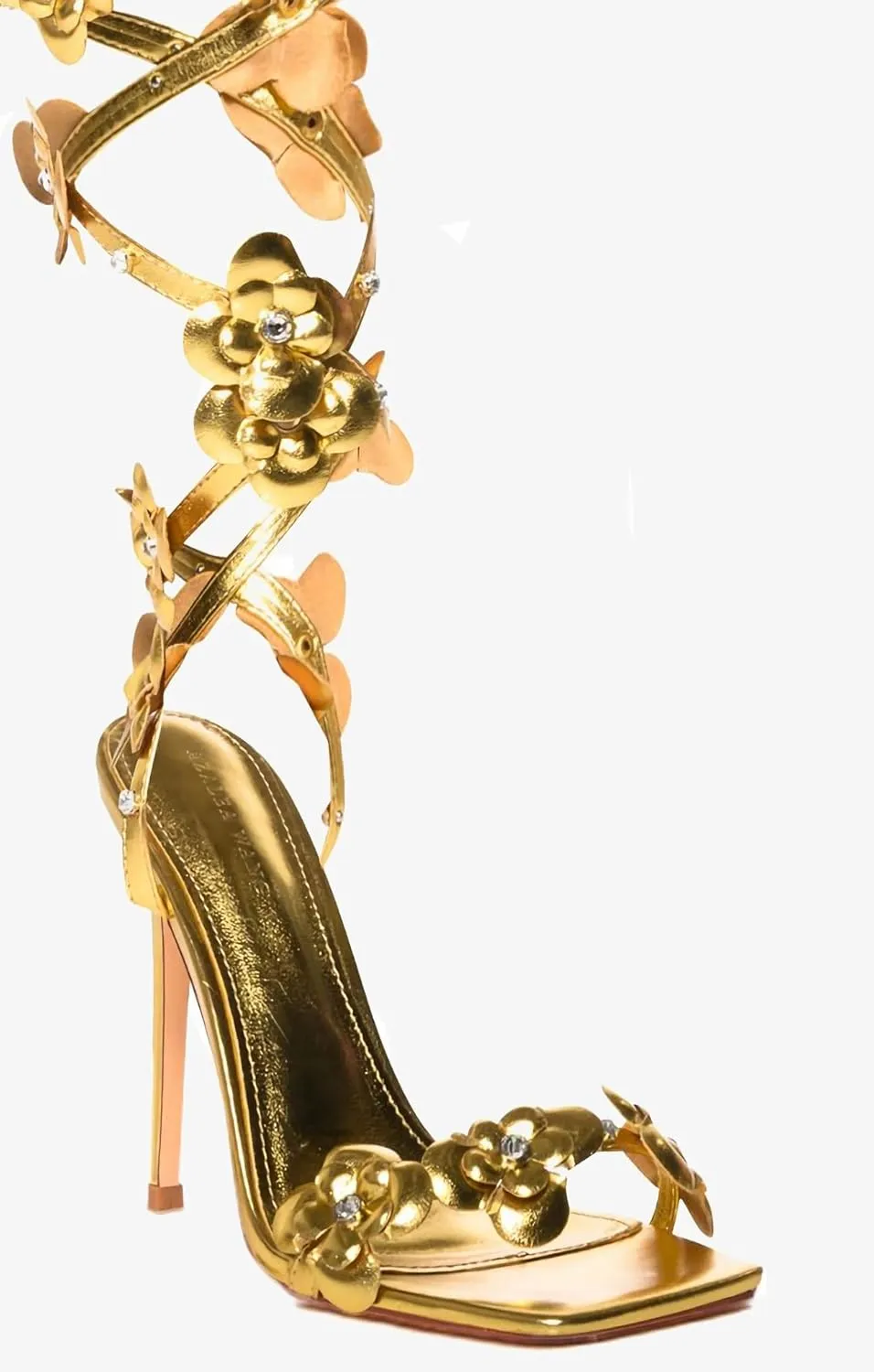 MissHeel Flower Embellished Lace Up Strappy High Heels
