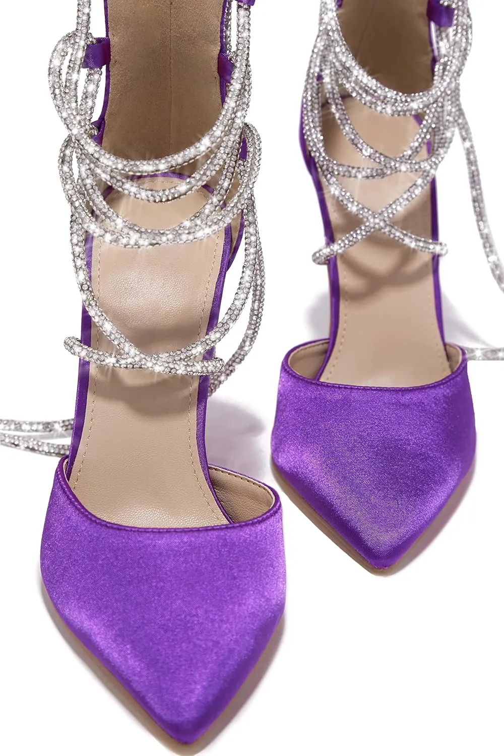 MissHeel Rhinestone Lace Up High Heels Closed Toe