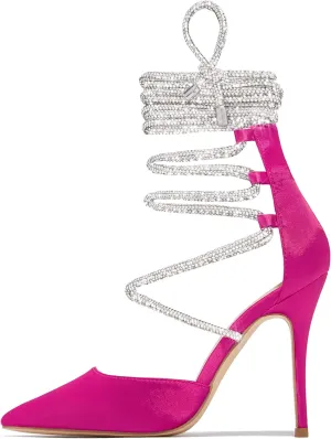 MissHeel Rhinestone Lace Up High Heels Closed Toe