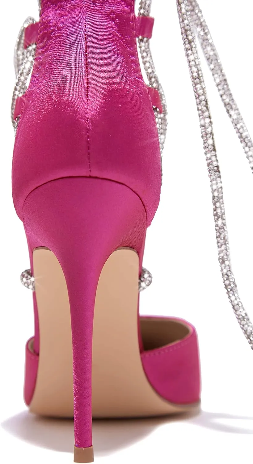 MissHeel Rhinestone Lace Up High Heels Closed Toe