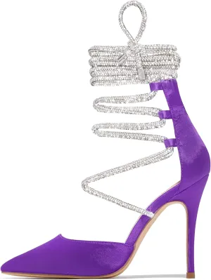 MissHeel Rhinestone Lace Up High Heels Closed Toe