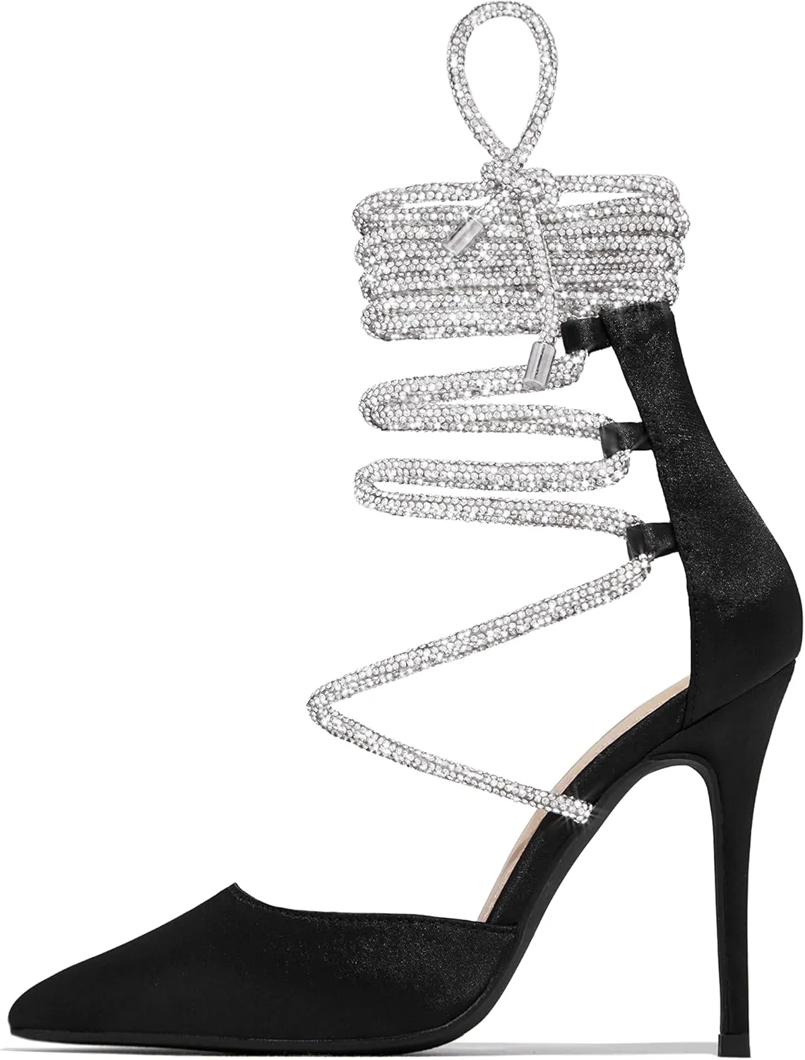 MissHeel Rhinestone Lace Up High Heels Closed Toe