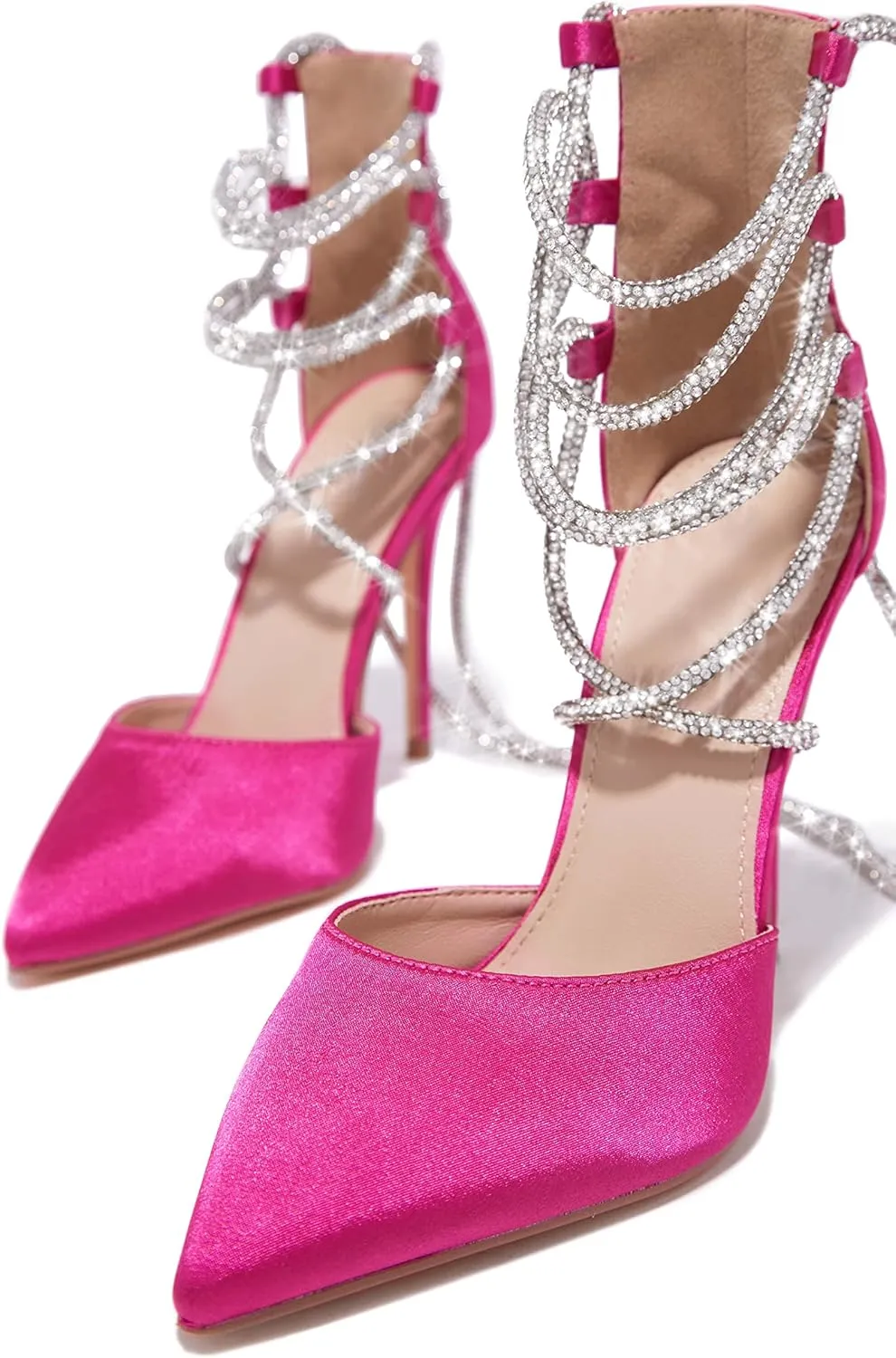 MissHeel Rhinestone Lace Up High Heels Closed Toe