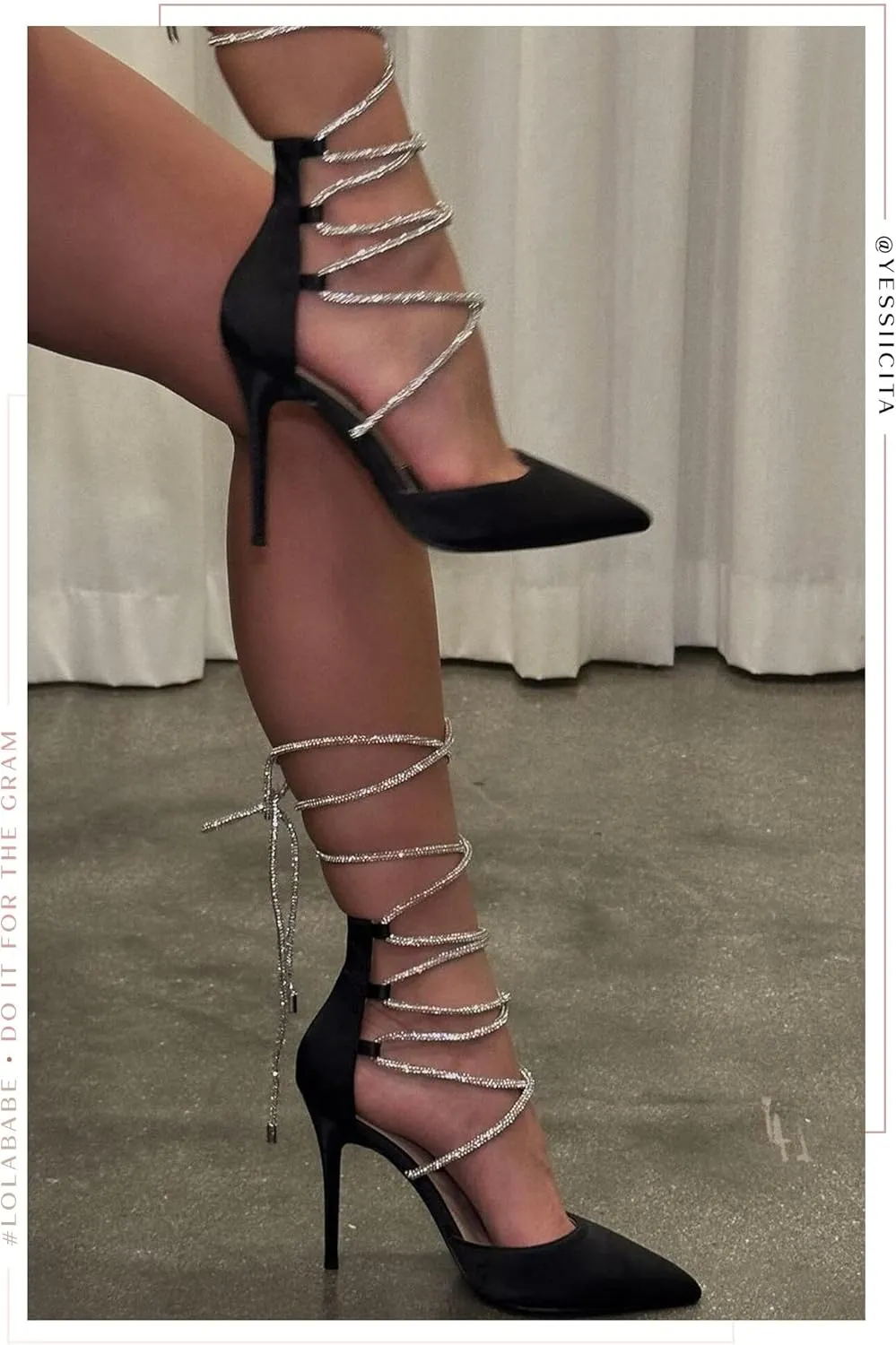 MissHeel Rhinestone Lace Up High Heels Closed Toe