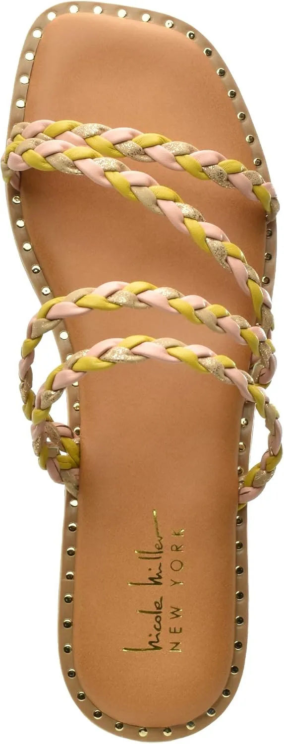 Nicole Miller Bradie Women Flat Sandals - Square Open Toe Flat Slides for Women - Lightweight & Sturdy Sandals for Indoor & Outdoor - Super Soft Memory Foam Slide Sandals - Casual Style Flat Sandals