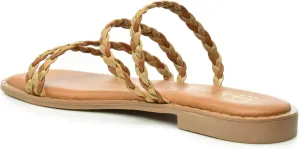 Nicole Miller Bradie Women Flat Sandals - Square Open Toe Flat Slides for Women - Lightweight & Sturdy Sandals for Indoor & Outdoor - Super Soft Memory Foam Slide Sandals - Casual Style Flat Sandals