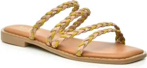 Nicole Miller Bradie Women Flat Sandals - Square Open Toe Flat Slides for Women - Lightweight & Sturdy Sandals for Indoor & Outdoor - Super Soft Memory Foam Slide Sandals - Casual Style Flat Sandals