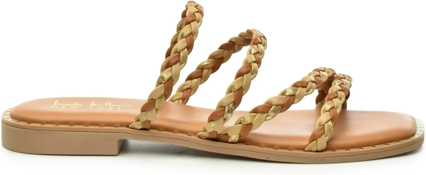 Nicole Miller Bradie Women Flat Sandals - Square Open Toe Flat Slides for Women - Lightweight & Sturdy Sandals for Indoor & Outdoor - Super Soft Memory Foam Slide Sandals - Casual Style Flat Sandals