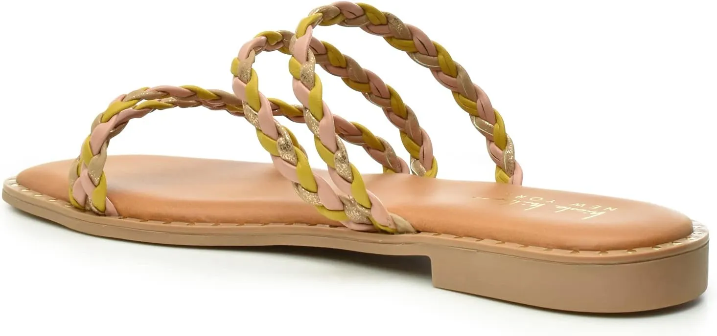 Nicole Miller Bradie Women Flat Sandals - Square Open Toe Flat Slides for Women - Lightweight & Sturdy Sandals for Indoor & Outdoor - Super Soft Memory Foam Slide Sandals - Casual Style Flat Sandals