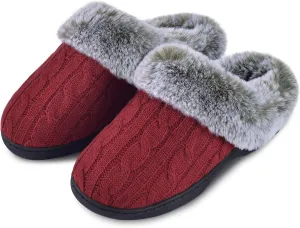 Parlovable Women's Fuzzy House Slippers Warm Soft Memory Foam Bedroom Shoes Slip on Cable Knit Rubber Sole Indoor