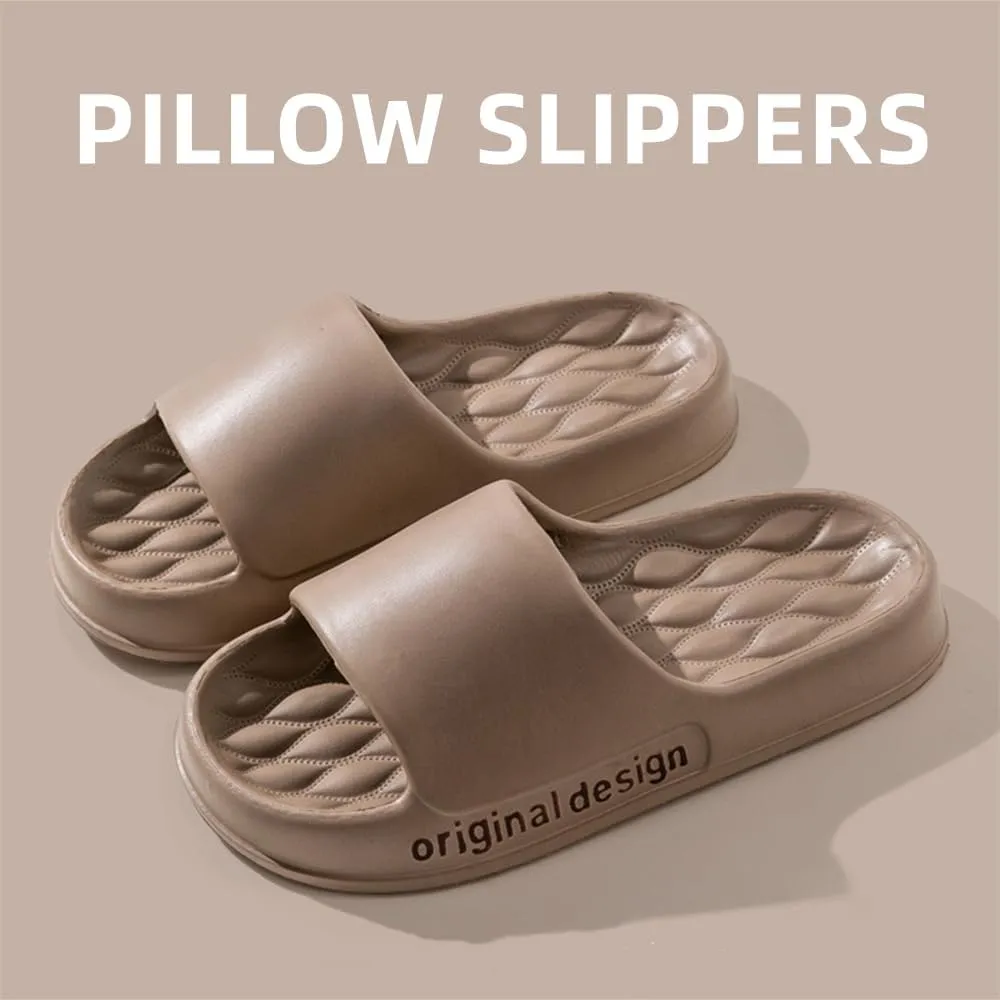 Pillow Slippers for Women and Men, EVA Cushioned Thick Sole Soft Slippers, Non-Slip Quick Drying Bathroom Shower Spa Pool Gym Cloud House Slides Sandals Summer Slippers for Indoor & Outdoor