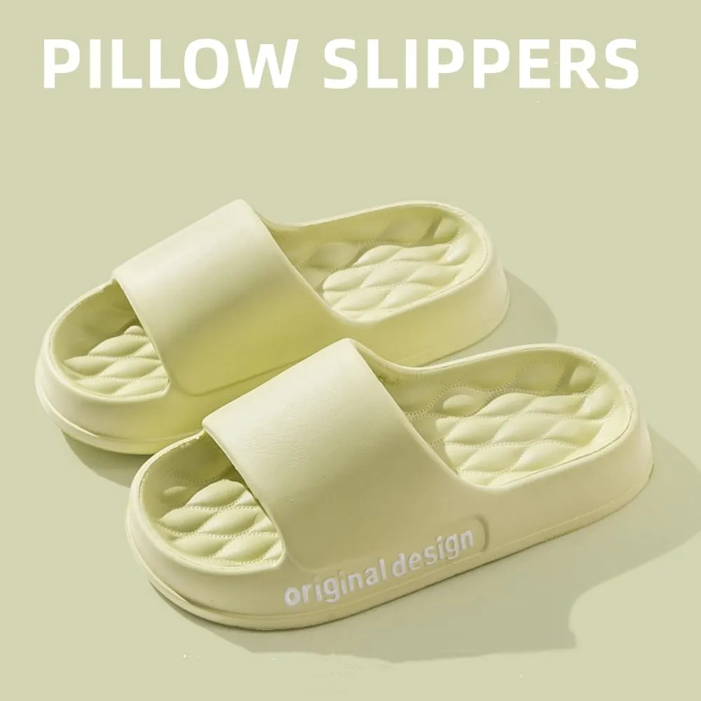 Pillow Slippers for Women and Men, EVA Cushioned Thick Sole Soft Slippers, Non-Slip Quick Drying Bathroom Shower Spa Pool Gym Cloud House Slides Sandals Summer Slippers for Indoor & Outdoor