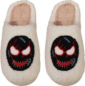 Premium Comfort Gothic Skulls Design Thermal Non Slip Women's Fuzzy House Slippers Indoor Soft Warm Shoes Cushion Sole