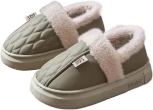 Premium Comfort Leather Closed Bacl Thermal Cushion Sole Non Slip Women's Fuzzy House Slippers Indoor Soft Warm Shoes