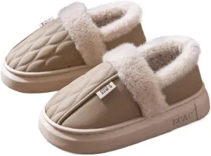Premium Comfort Leather Closed Bacl Thermal Cushion Sole Non Slip Women's Fuzzy House Slippers Indoor Soft Warm Shoes