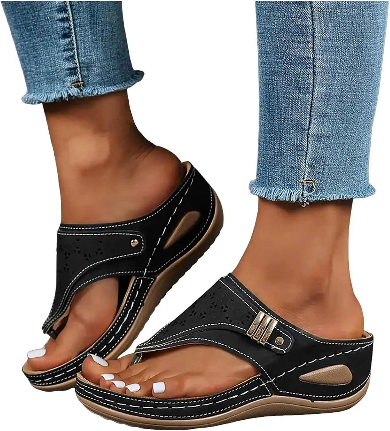 Sandals for Women with Arch Support Flip Flops Wedge Platform Sandals Dressy Slip On Casual Beach Shoes