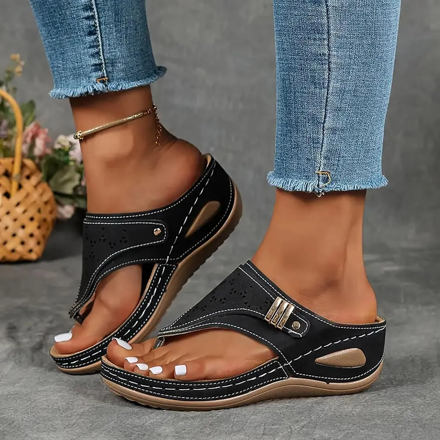 Sandals for Women with Arch Support Flip Flops Wedge Platform Sandals Dressy Slip On Casual Beach Shoes