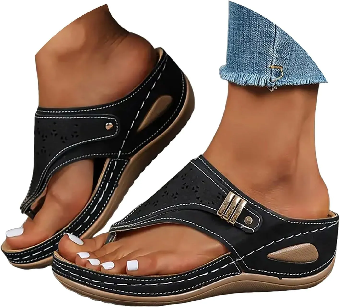 Sandals for Women with Arch Support Flip Flops Wedge Platform Sandals Dressy Slip On Casual Beach Shoes