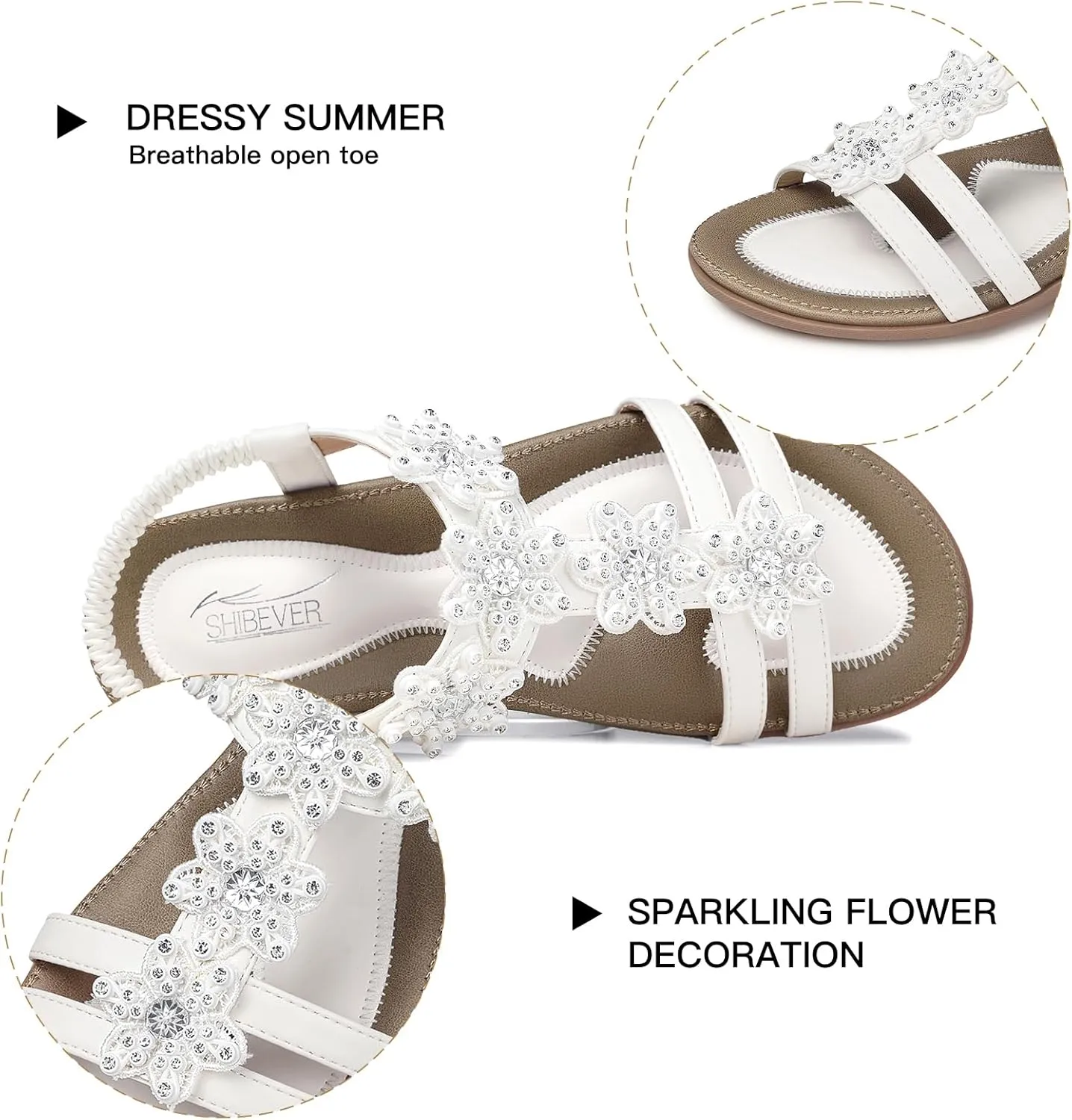 SHIBEVER Flat Sandals for Women Dressy: Summer Comfortable Ankle Strap Womens Sandal
