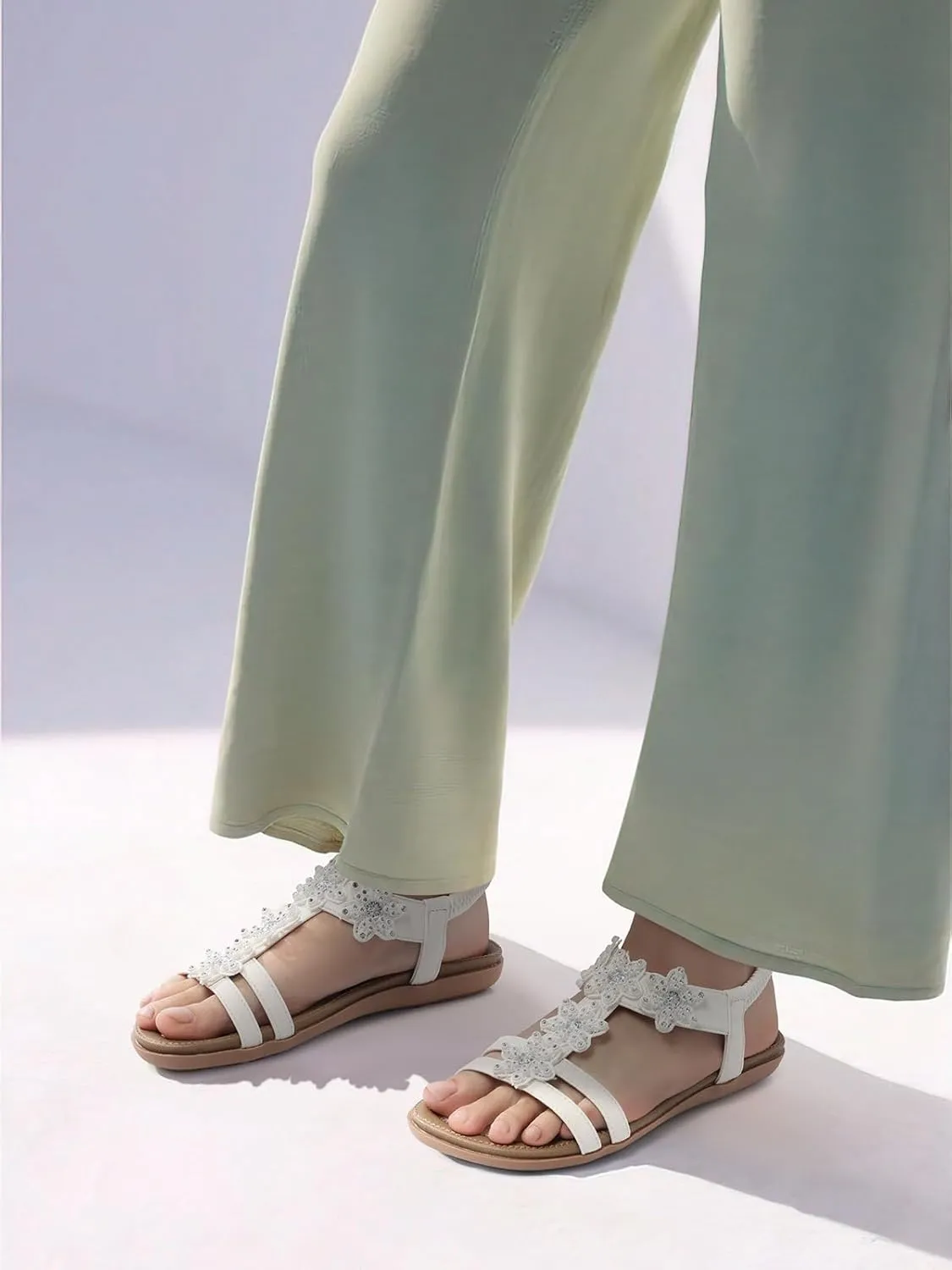 SHIBEVER Flat Sandals for Women Dressy: Summer Comfortable Ankle Strap Womens Sandal