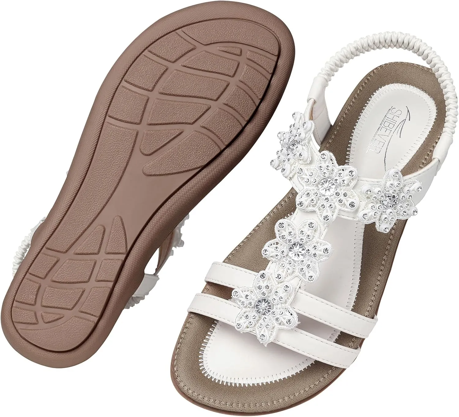 SHIBEVER Flat Sandals for Women Dressy: Summer Comfortable Ankle Strap Womens Sandal