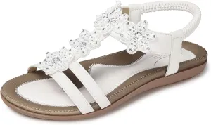 SHIBEVER Flat Sandals for Women Dressy: Summer Comfortable Ankle Strap Womens Sandal