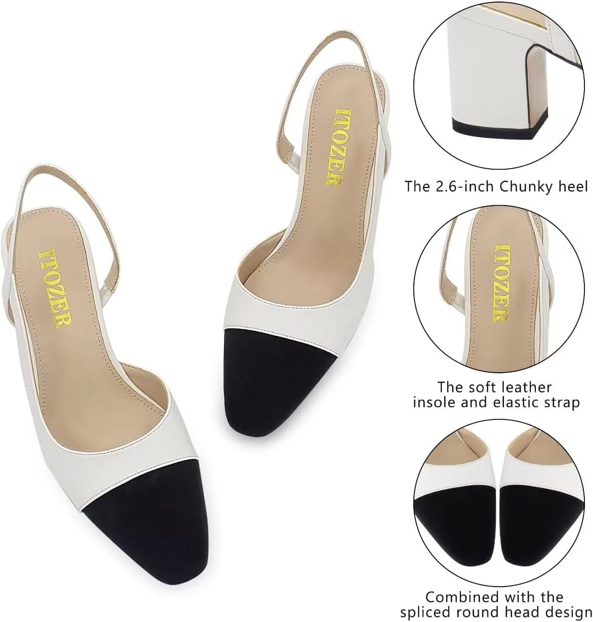 Slingback Heels for Women Strap Closed Round Toe Heels Dress Casual Party Work Office Pumps