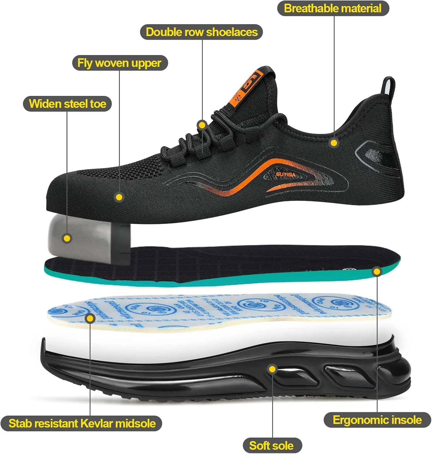 Steel Toe Shoes for Men Work Safety Shoes for Men Comfortable Puncture Proof Sneakers Steel Toe Tennis Sneakers Construction Indestructible Work Utility Footwear