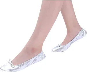 Summer Shoes for Women Ballet Dance Roll Travel Flat Shoes Portable Foldable Party Shoes for Women Slipper (Silver, 9.5)