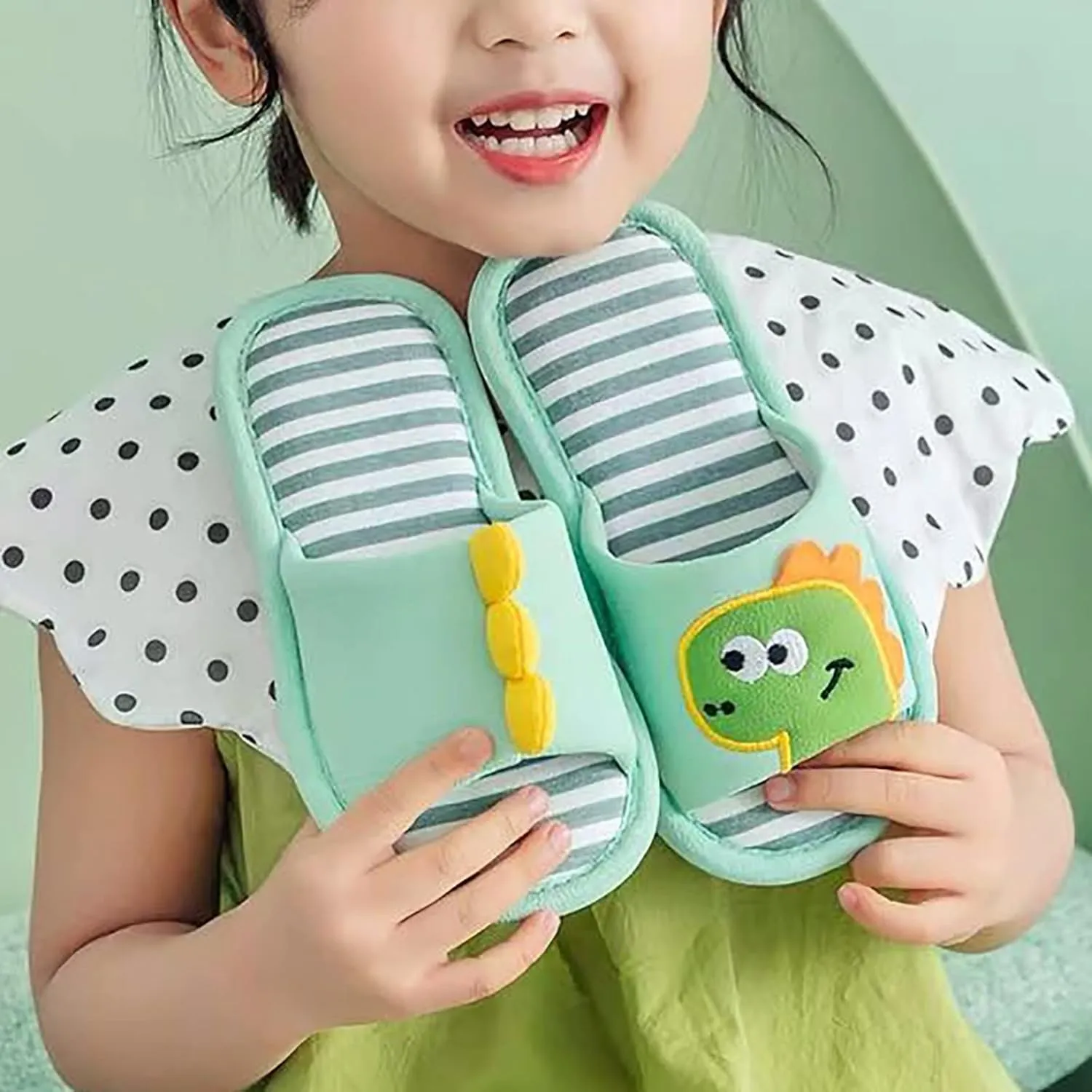 Toddler Cute 𝗖artoon Dinosaur Pattern House Slippers Open Toe Cotton Cozy Slip On Indoor Toddler Girl Slipper Size 6