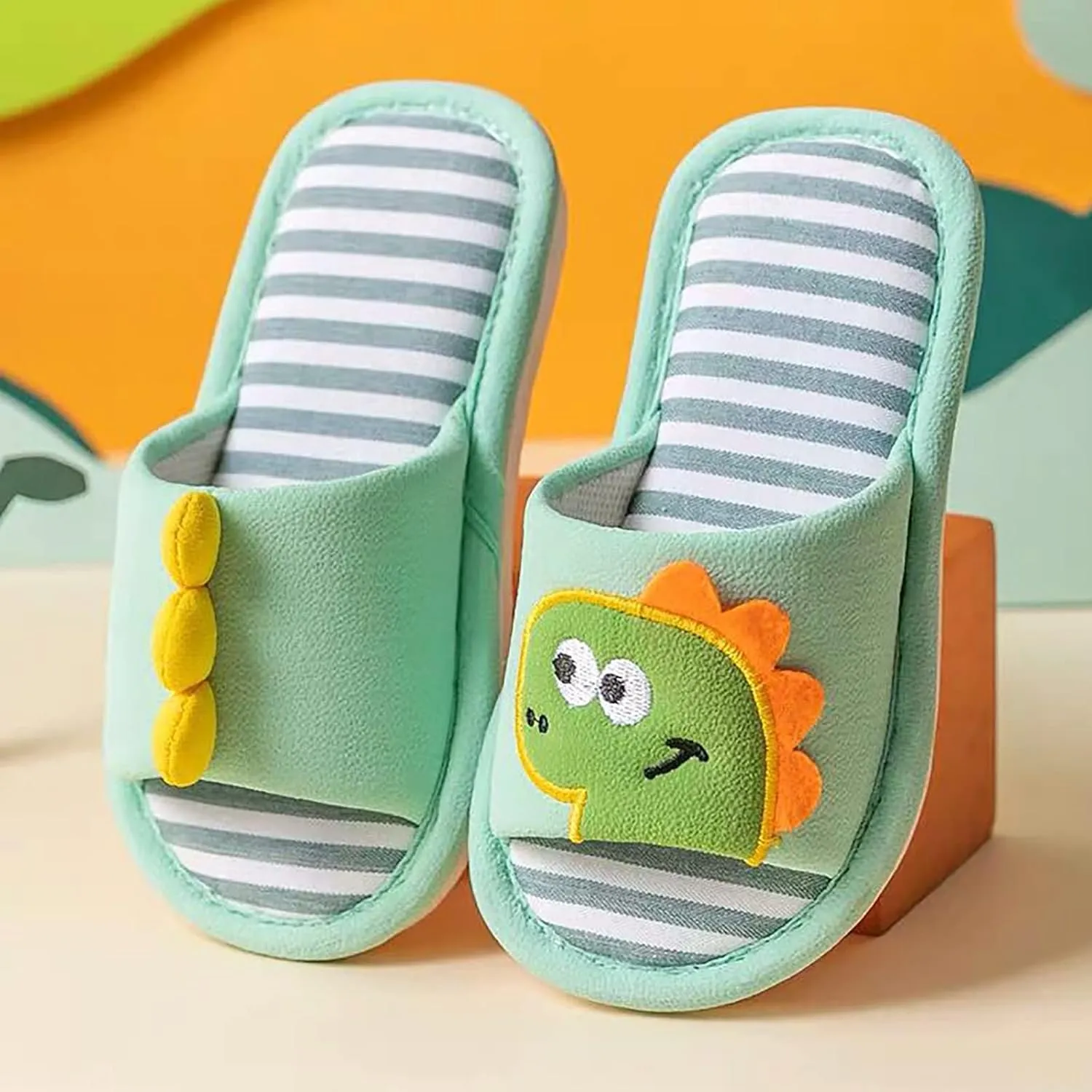 Toddler Cute 𝗖artoon Dinosaur Pattern House Slippers Open Toe Cotton Cozy Slip On Indoor Toddler Girl Slipper Size 6