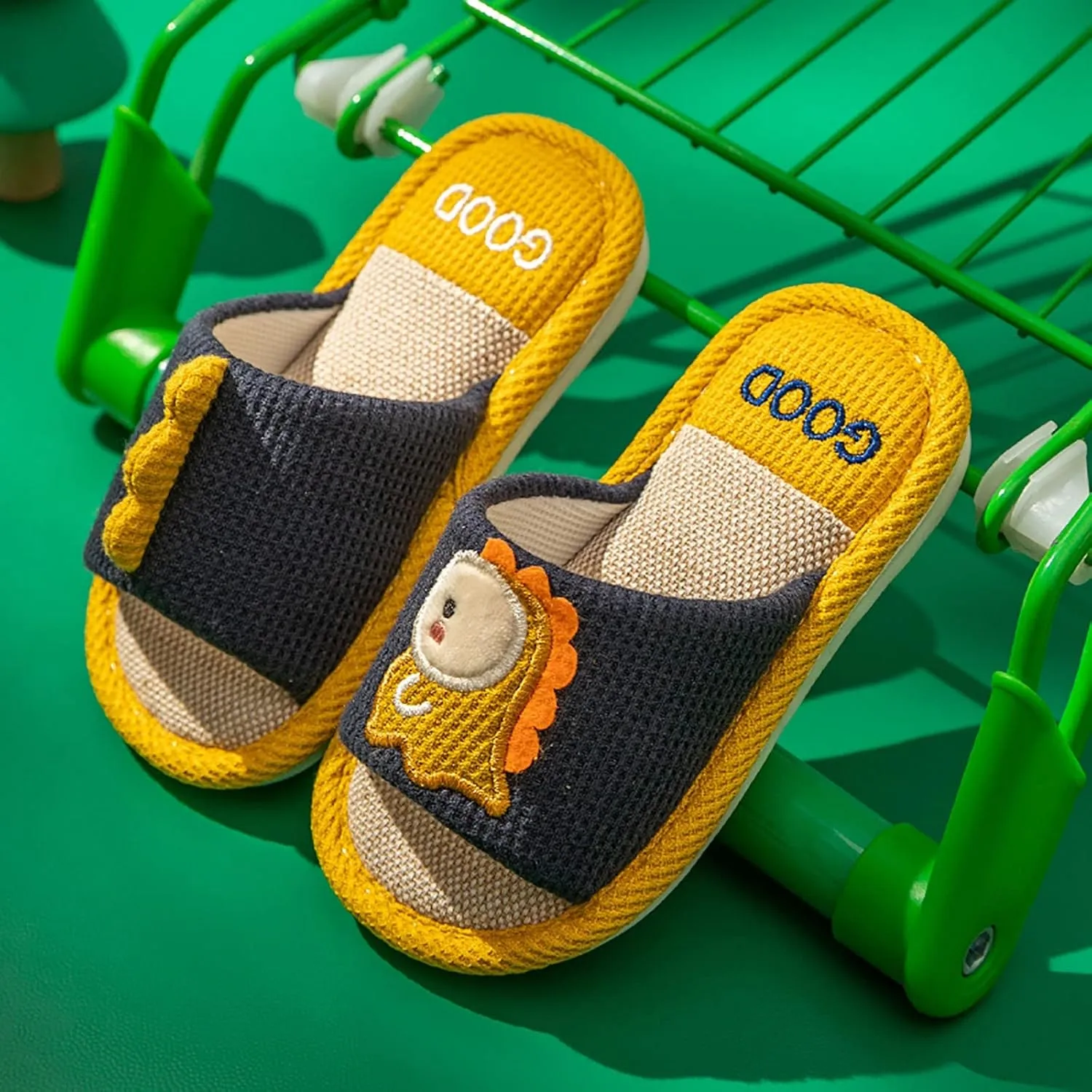 Toddler Shoes Girls Open Toe Home Slippers Cute Dinosaur House Slippers Kids Cotton Lined Winter Flat Shoes for Boys