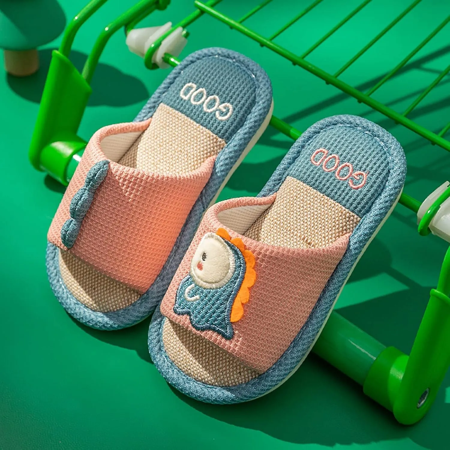 Toddler Shoes Girls Open Toe Home Slippers Cute Dinosaur House Slippers Kids Cotton Lined Winter Flat Shoes for Boys