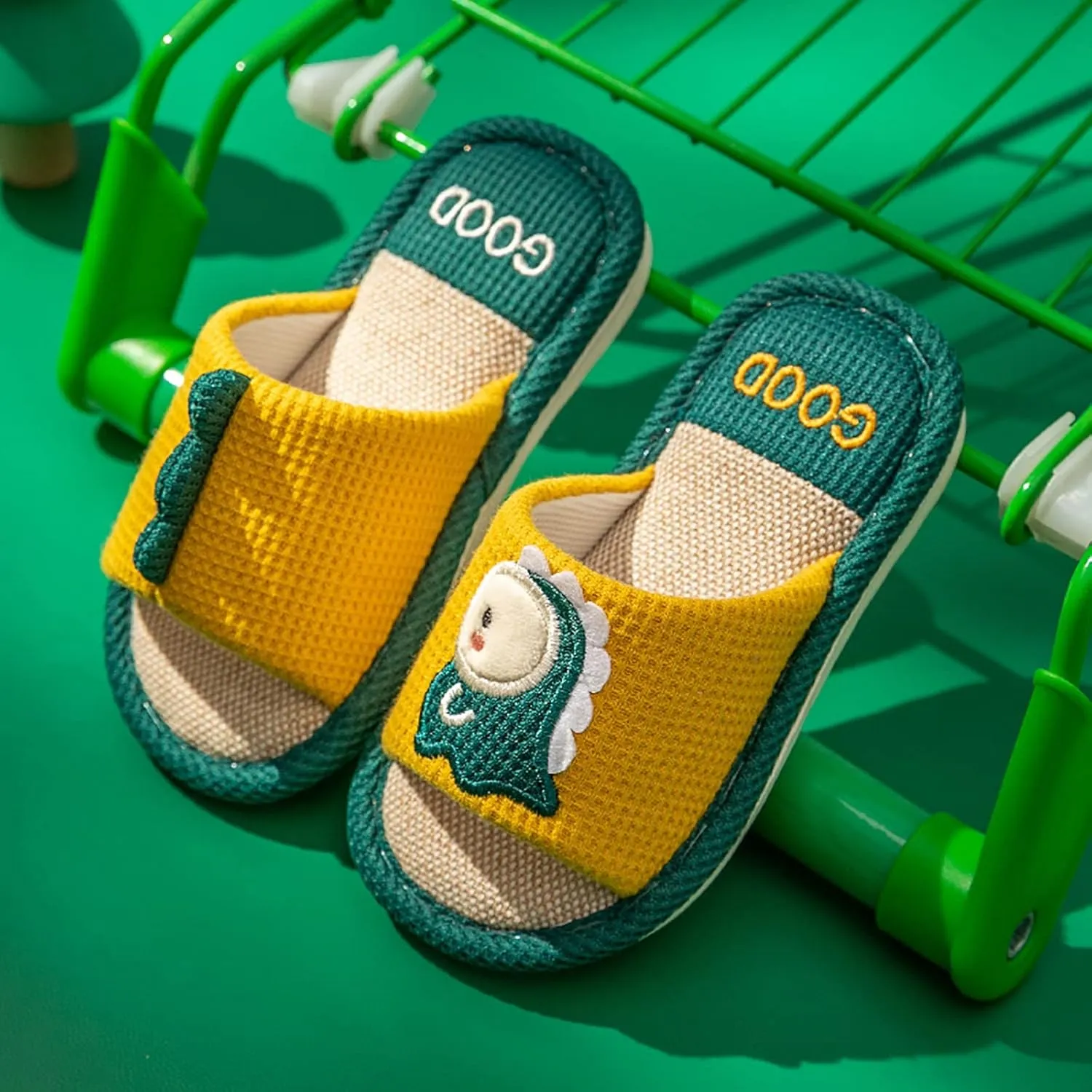 Toddler Shoes Girls Open Toe Home Slippers Cute Dinosaur House Slippers Kids Cotton Lined Winter Flat Shoes for Boys