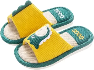 Toddler Shoes Girls Open Toe Home Slippers Cute Dinosaur House Slippers Kids Cotton Lined Winter Flat Shoes for Boys