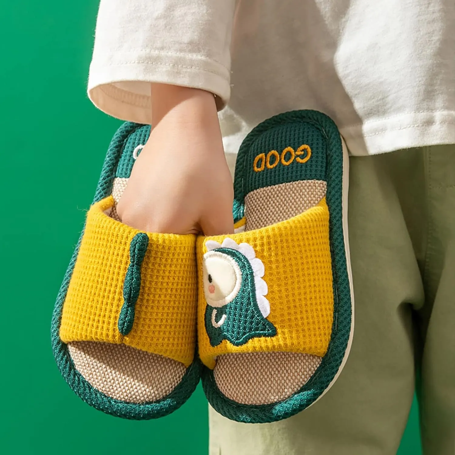 Toddler Shoes Girls Open Toe Home Slippers Cute Dinosaur House Slippers Kids Cotton Lined Winter Flat Shoes for Boys